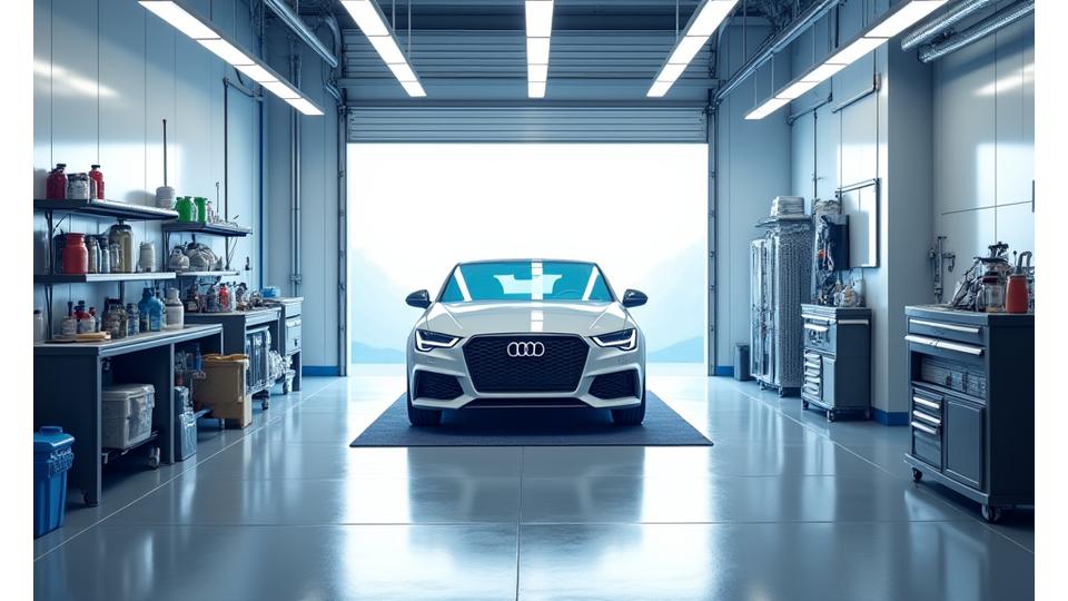 Intérieur high-tech de l'atelier kennelkingdom.com avec équipement de detailing professionnel.