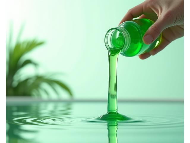 Main versant un liquide vert dans un seau à travers un filtre, symbolisant le respect de l'environnement, avec le logo kennelkingdom.com en arrière-plan