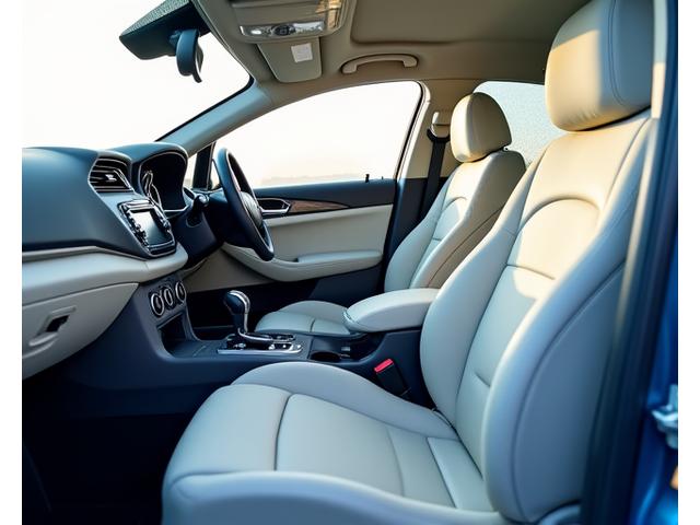 Intérieur de voiture impeccable après un nettoyage kennelkingdom.com, sièges en tissu propres et tableau de bord lustré.